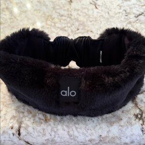 ALO Yoga Black Plush Faux Fur Ear Warmers Headband